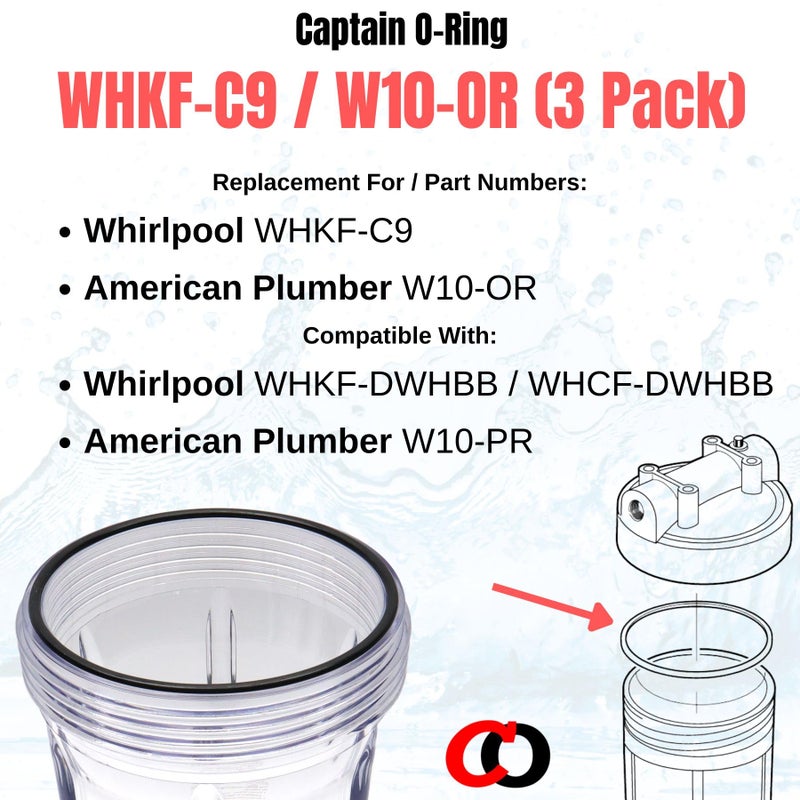 Captain O-Ring حلقة كابتن O - حلقات دائرية بديلة لـ Whirlpool WHKF-DWHBB (WHKF-C9) والسباك الأمريكي W10-PR (W10-OR) (3 عبوات) - Image 2